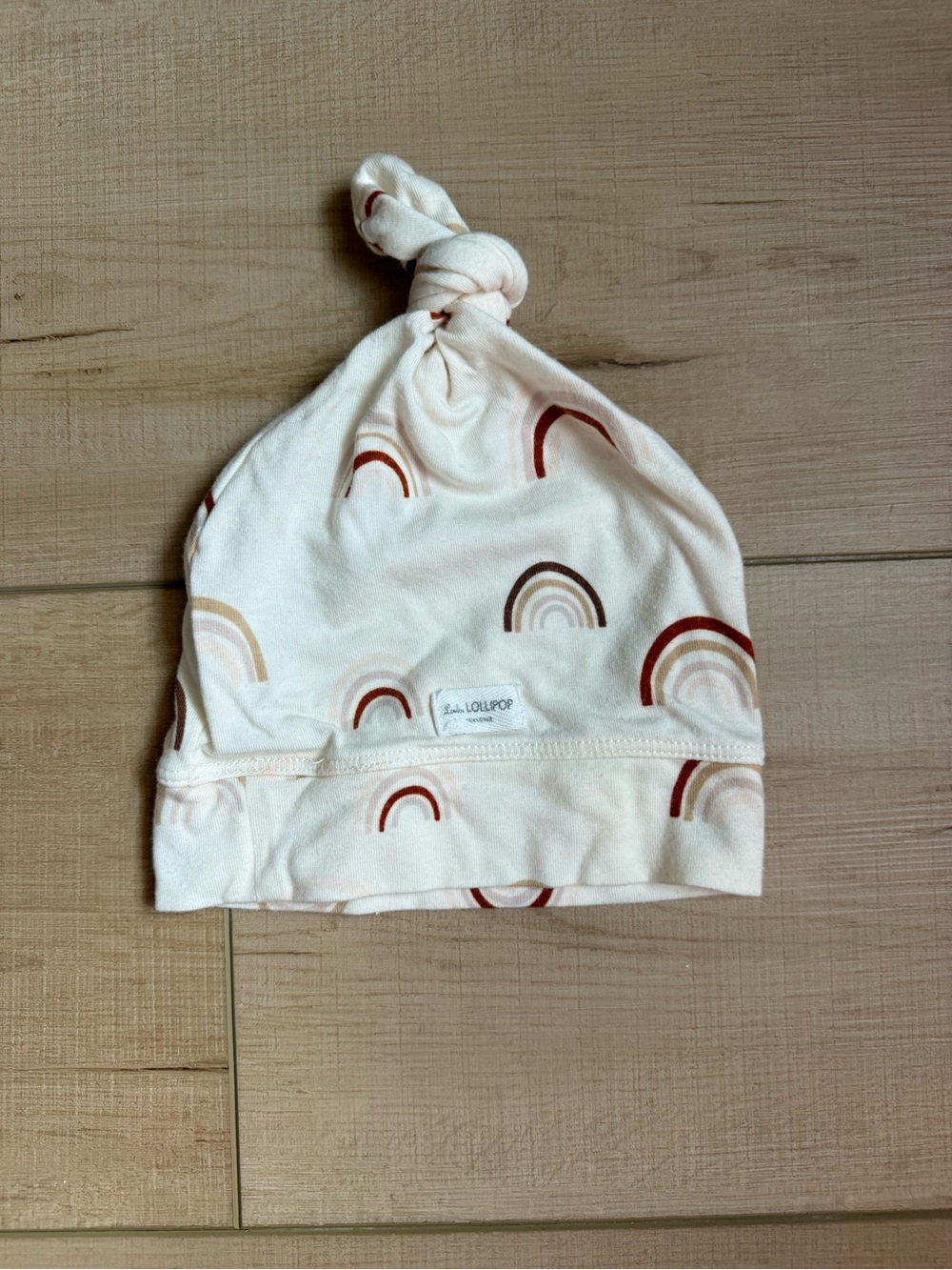 Loulou Lollipop Knot Baby Sleep Hat Rainbow Cream 6-12 Months